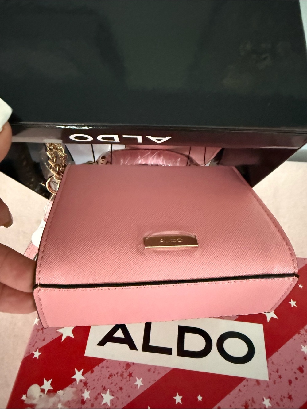 ALDO Pink Mini Top-Handle Bag with Gold Heart Keyring - Picture 7 of 11